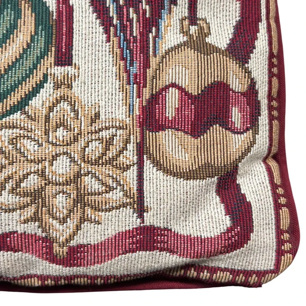 Christmas House Tapestry Throw Pillow Ornaments Holiday Decor Red Green Gold Vtg